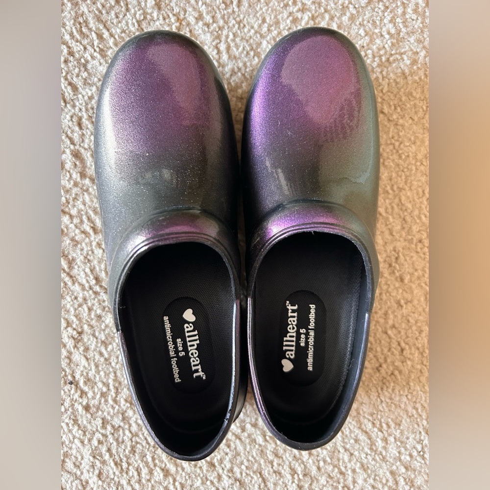 AllHeart clogs. Purple/green iridescent. NEW